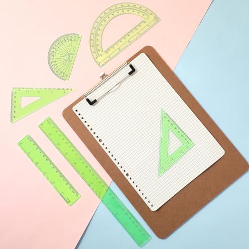 Tenare 6 Pcs Math Geometry Ruler Set, Protractor Triangle School,Green - color: Green