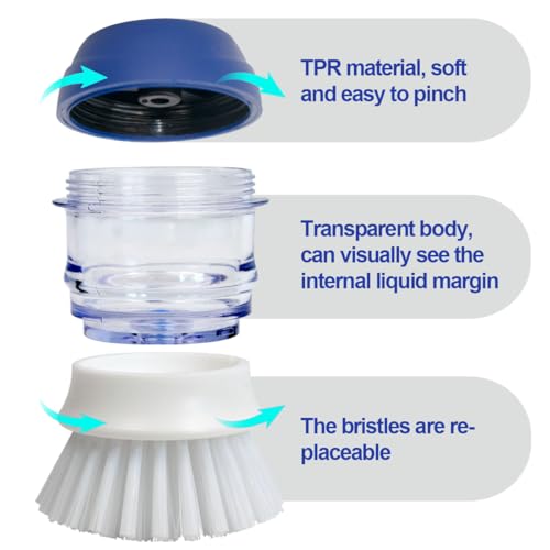 CELOX 2 Pack Dish Brush with Soap Dispenser for Kitchen Cleaning, Kitchen Brush for Dish Pot Pan Sink Cleaning - color: White and Blue Brush