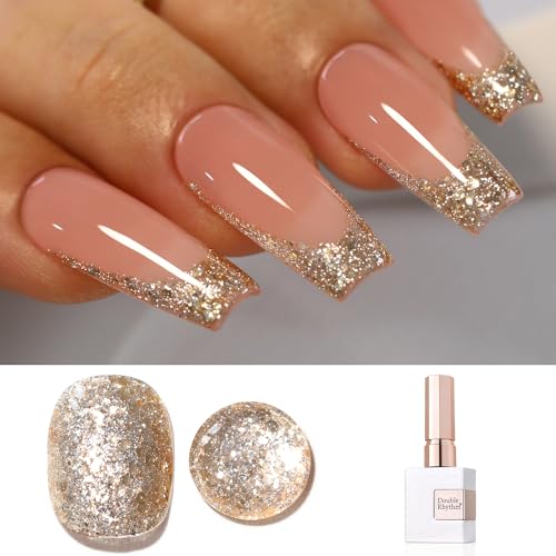 Double Rhythm 15ML Glitter Gel Polish Shimmer Reflective Holographic Color Magnetic for Nail Art Salon DIY at Home (B1117) - color: Gold