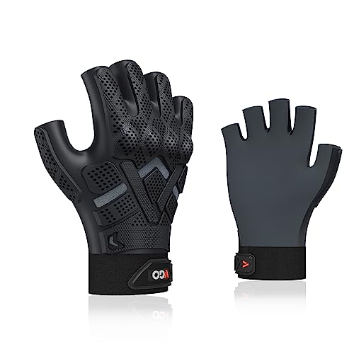 Vgo... NGG X1 Seamless Utility Gloves, Half Finger Mechanic Synthetic Leather Gloves,Knuckle Impacted Work Gloves - color: Black-heavy Duty, size: Medium(1 Pair)