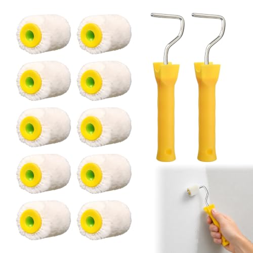 10 Pcs Small Paint Rollers 1 inch with 2pcs Robust Handle, Touch-Ups,White
