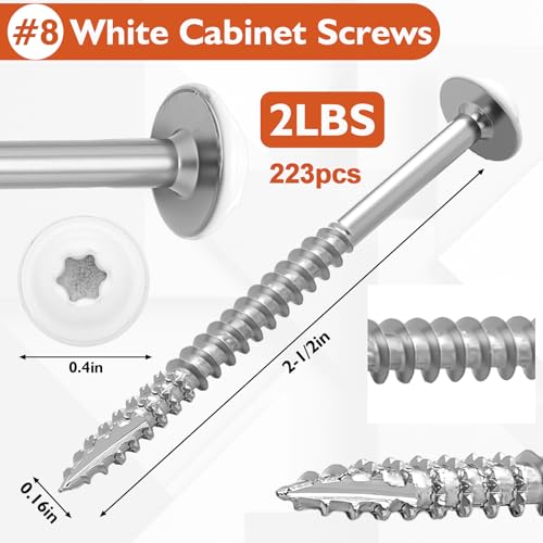 Frienda 2 Pound White Cabinet Screws Bulk #8x2-1/2'' Approx. 223 Pcs - color: Silver, size: #8x2-1/2 Inch