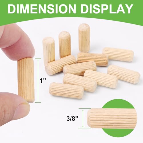 3/8" x 1" Wooden Dowel Pins, FoDau770 Fluted Wood Dowel Rods, Natural Beech Wood Dowel Pegs for Crafts, Woodworking, DIY Furniture - 200 Pieces - size: 3/8" x 1"