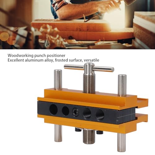 Self Centering Doweling Jig KitAdjustable Drill Guide for Woodworking, Biscuit Joiner Straight Hole Drilling with 6 Precision Bushings - size: Gold
