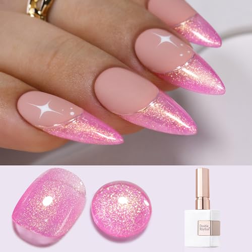 Double Rhythm 15ML Glitter Gel Polish Shimmer Reflective Holographic Color Magnetic for Nail Art Salon DIY at Home (Hot Pink-B1141) - color: Pink