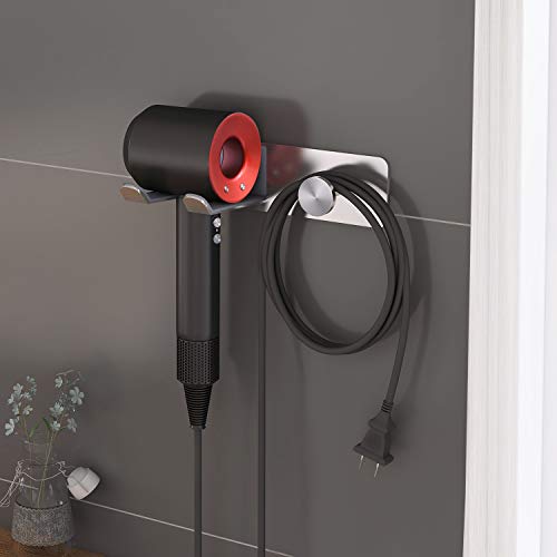 FLE Adhesive Hair Dryer Holder Blow Dryer Wall Mount Bathroom Rack Silver - color: Silver