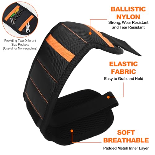 Magnetic Wristband for Tools (2-Pack) - Premium Tool Belt for Men, Heavy-Duty 20-Magnet Holds Screws DIY & Construction, Gift for Men, Cool Gadgets for Husband, Grandpa, Handyman