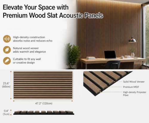 5 Pcs Wood Slatwall Panels Large Acoustic Panels for Wall 47.2 x 23.6 x 0.4 Inch Soundproof Sound Dampening Wood Veneer Sound Absorbing Wall Panel for Bedroom Home Studio Office (Walnut) - color: Walnut