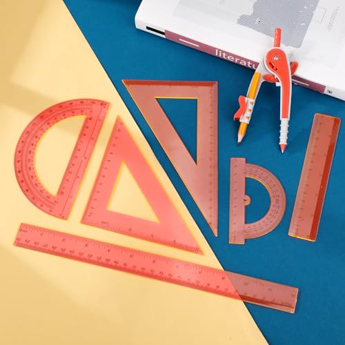 Zonon 7 Pcs Geometry Math Set with Compass Protractor Rulers, Orange - color: Orange