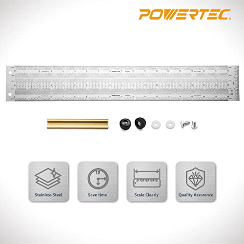 POWERTEC 80026 18 Inch Precision Marking T Rule, Stainless Steel Woodworking T Square Ruler for Marking, Measuring, Scribing Tool - size: 18" T ruler