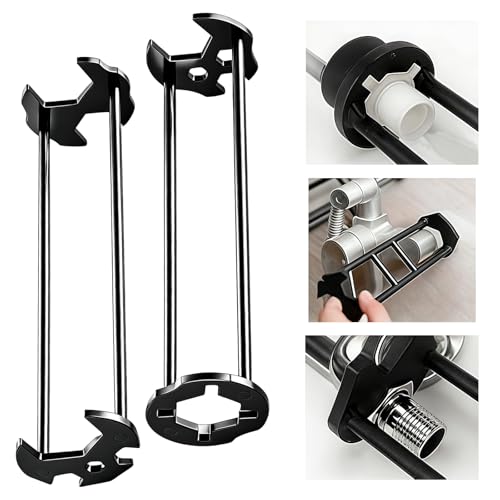 2pcs Multifunctional Sink Wrench Set, 7-in-1 Sink Wrench for Tight Spaces, Faucet Tool Set with Four‑jaw &7 Size, for Kitchen Bathroom, Under Basin Pipe & Angle Repair Plumbing Tools