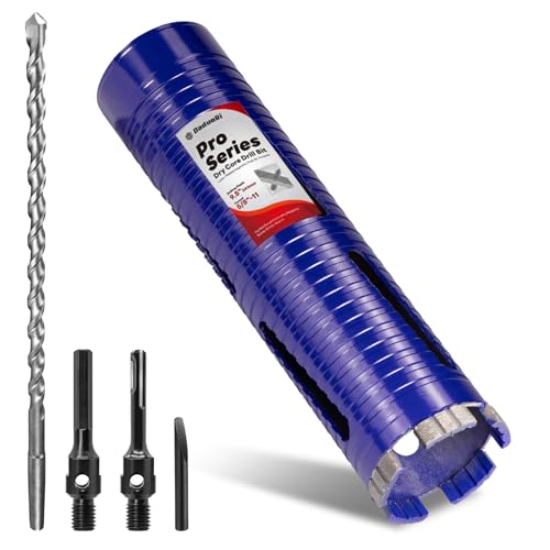 2-1/2" Core Drill Bit with Pilot Bit & Adapters(SDS Plus and 1/2" Hex), 5/8"-11 Thread, 9.5" Depth, Upgraded-Welded Segments Diamond Core Bits for Concrete, Masonry, Brick Block - size: 2-1/2"