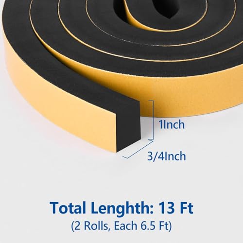 Self Adhesive Foam Tape Weatherstrip 1in x 3/4in x 13Ft High Density Foam Insulation Strips Foam Seal Weather Stripping with Strong Adhesive for Door and Window Sound Isolation Soundproofing - size: 1in x 3/4in x 13Ft