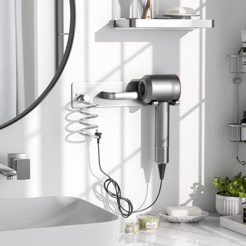 Tindbea Hair Dryer Holder Wall Mount Aluminum Alloy Hot Tools Organizer - color: Silver