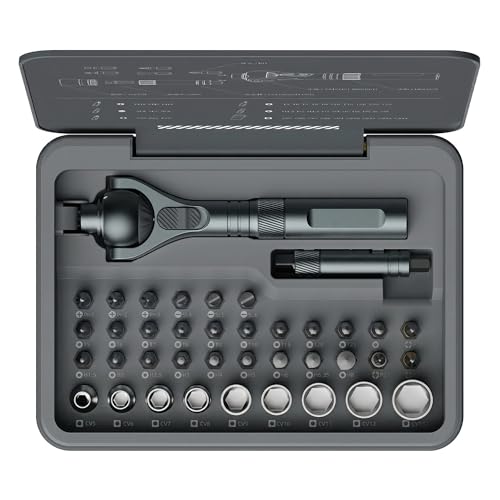 ATuMan 40 in 1 magnetic ratchet screwdriver set with Detachable Handle, 180° Ratchet Head, 45-Tooth Mechanism, Magnetic Tool Kit with Case for Computer, Electronics Repair, Ideal for Home, DIY - style: RS2- 40 in 1