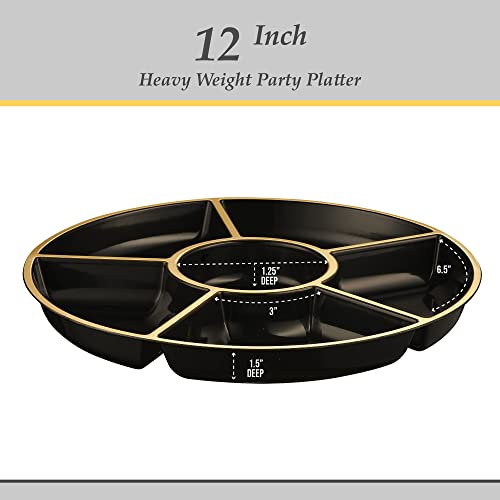 PLASTICPRO 6 Sectional Round Plastic Serving Tray/Platters Black & Gold Pack of 2 - color: Black & Gold