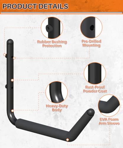 Heavy Duty Kayak Storage Rack with EVA Foam & Rubber Bushing, Wall Mount Kayak Hangers Large Hooks for Garage Hanger Canoe, Surfboard, Skiboard, Snowboard, Paddle Board, Ladders, Bike