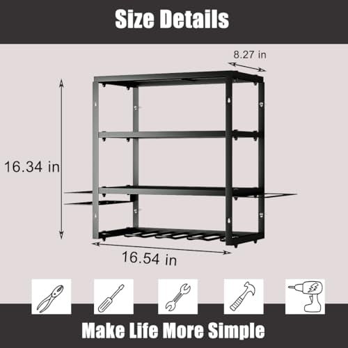 AZERPIAN Power Tool Organizer Heavy Duty Wall Mount Drill Tools Holder - size: 4 Slots 3Layers
