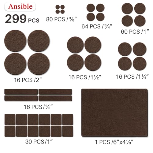 Ansible 299 PCS Felt Furniture Pads for Hardwood Floors - size: 299 PCS Brown