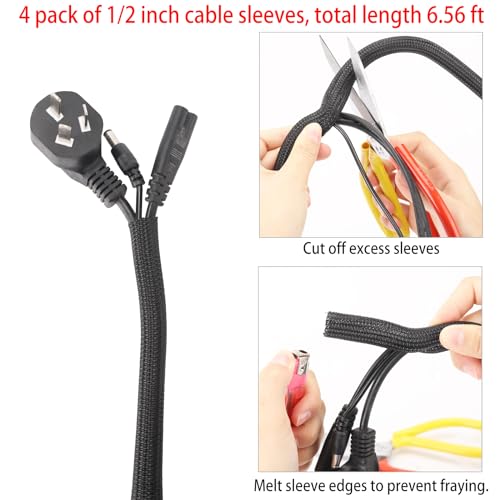 604 Pcs Cable Management Kit, 4 Cord Organizer Sleeve, 7 Cable Holder, 38 Adhesive Cord Clips, 40 Pcs+5 Roll Cable Organizer Straps 200 Cable Ties 300 Cable Wire Clips for PC TV Under Desk
