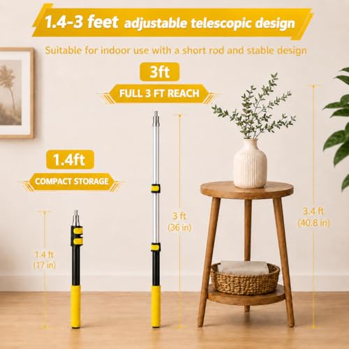 1.4–3 FT Telescoping Pole, Paint Roller Extension Handle with Threaded Metal Tip for Indoor Painting, Dusting and Window Cleaning (Yellow) - size: 3 FT Yellow