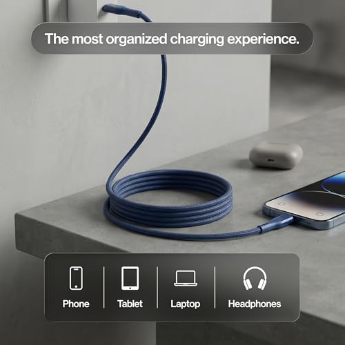 Statik MagStack Pro USB C to USB C Coiling Magnetic Charging Cable,100W | Nylon Braided Tangle-Free Design, Magnetic Coiling, Data Transfer, Compatible with iPhone & Android, 6FT Navy, 5 Pack - color: Navy, size: 6ft (5 Pack), style: USB-C to USB-C