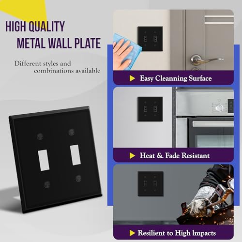 ENERLITES Double Toggle Light Switch Metal Cover Plate, 2-Gang Black Matte - color: Black Matte, size: Standard Size