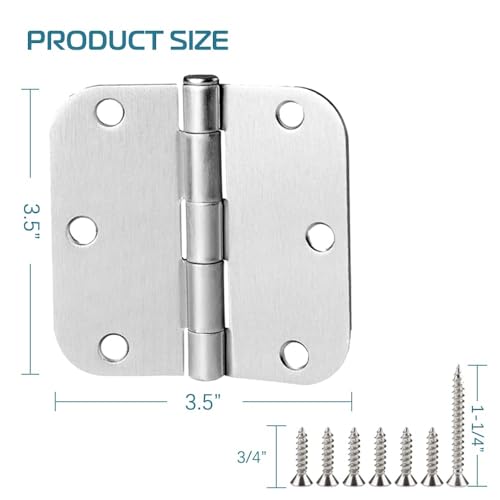 30 Pack Satin Nickel Door Hinges 3.5 inch Brushed Nickel Hinges Rounded 5/8" Radius Corners Bedroom Residential Standard Indoor Door Hardware Hinge - size: 30 Pack