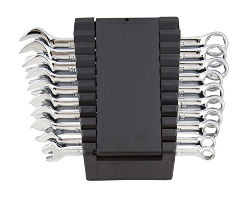 Steelman Pro 10-Piece Metric 6-Point Combination Wrench Set for Mechanics, Chrome Vanadium Alloy Steel, Angled Ends, Storage Rack Included - size: 10-piece