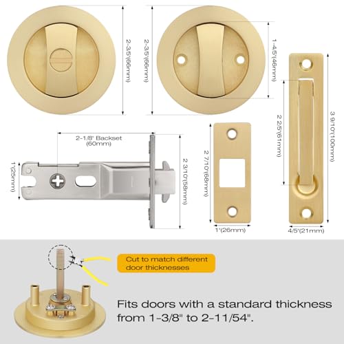 EHOMEWARE 1 Pack Gold Pocket Door Hardware with Edge Pull, Satin Brass - color: Satin Brass, size: Privacy + Pull A