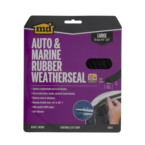 MD Building Rubber Auto & Marine Weatherseal, Black, 10ft x 19/32in | EPDM Rubber Material, Peel-and-Stick Backing, Cut-to-Length Strip, Seals Drafts Moisture Dust Insects - size: 10 Ft.