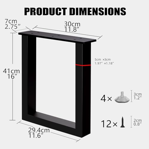 16 Inch Metal Bench Legs Set of 2, Heavy Duty Steel Coffee Table Legs, DIY Furniture Feet with Screws and Adjustable Foot Pads - size: H16" Square