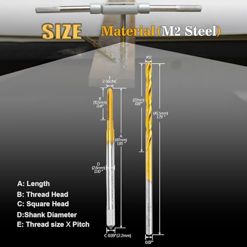 2-56 UNC Tap and #51 Drill Bit Set,M2 HSS Threading Drill and Tap Set - size: 2-56 UNC Tap & #51 Drill