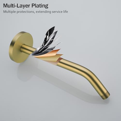 RANDOM 10 Inch Brushed Gold Shower Arm with Flange,90 Degree Rain Shower Head Extension Arm.RD91018-10-BG - color: 10″ Brushed Gold(Round Flange)