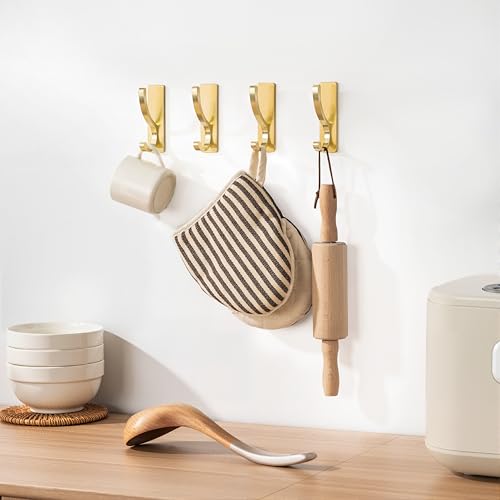 pickpiff Adhesive Wall Hooks for Coat/Towel, Hold 13LB, Gold 6 Pack - color: Gold, size: 6 Pack