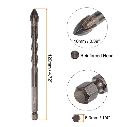 HARFINGTON 2pcs Titanium Coated Masonry Drill Bit, 10mm Concrete Drill Bits Ceramic Tile Drill Bit with 1/4" Hex Shank for Ceramic Tile Marble Mirror Glass Concrete Brick Plastic Wood - size: 10mm x 120mm