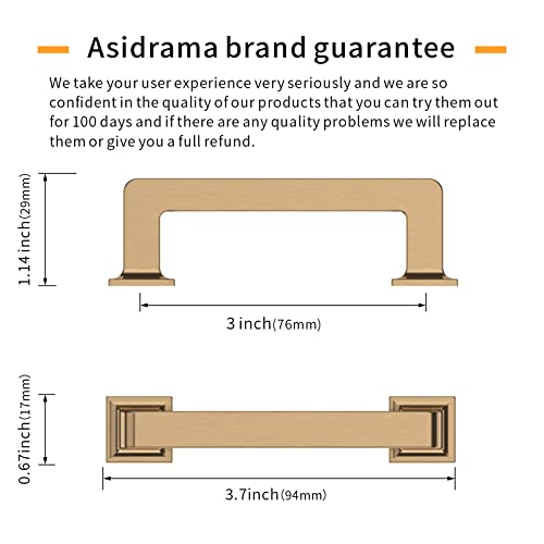 Asidrama 10 Pack 3 inch Champagne Bronze Kitchen Cabinet Handles | Heavy-Duty Solid Zinc, 2 Screw Sizes, 3" Hole Center(76mm), Cupboards, Drawers, Dressers, Furniture, Hardware - color: Champagne Bronze, size: 3" Hole Center(76mm)
