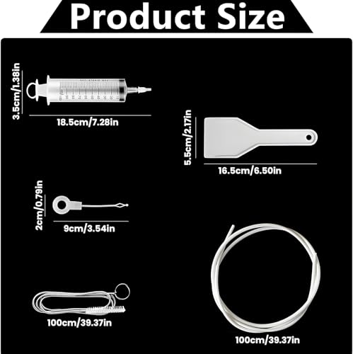 5 PCS Refrigerator Drain Hole Cleaning Kit, Fridge Drain Clog Remover Tool Set with Brush, Syringe, Hose, Ice Scraper & Plunger, Reusable Flexible Tube Cleaner