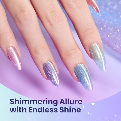 Beetles Romantic Galaxy Cat Eye Gel Nail Polish Set - 6 Colors Glitter Gel Polish Kit Pink Blue Purple Red Green Velvet Gel Magnet Soak Off UV French Nail Art Manicure Spring Summer Gift for Women - color: 0-0-0-Romantic