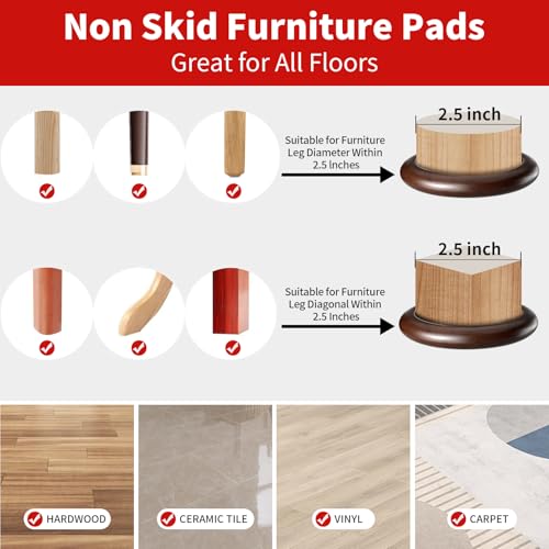 Ezprotekt 2.5 inch Non Slip Round Wood Furniture Pads for Hardwood Floors | 4 Pcs Anti Slip Furniture Coaster for Chair Sofa Bed Couch, Furniture Cups with Anti-Slide EVA Anti-Scratch (Dark Brown) - size: 2.5 inch