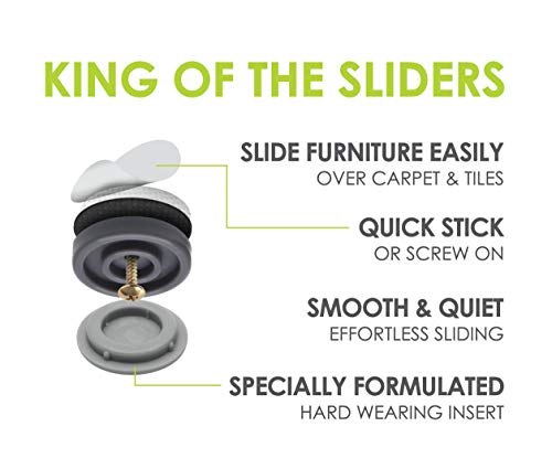 GorillaGlides CB253 1 Inch Chair Sliders/Furniture Glide Floor Protectors (Set of 8 Glides) Self-Adhesive Screw-On Glides, for Sliding on Hard Surface Floors and Low-Pile Carpet, Round - size: 1 Inch Furniture - 8 Pack