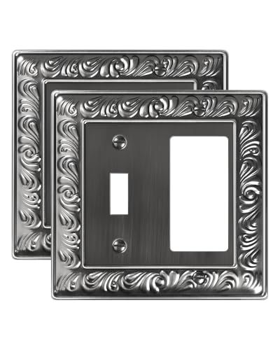 2-Pack Paisley Pattern Combo Toggle/Decorator Light Switch Cover Plate | Decorative Wall Outlet Cover Plate, Electrical Outlet Covers, Metal Wall Switch Plates and Outlet Covers, Antique Silver - color: Antique Silver, size: 1 Toggle/1 Decorator 2PK
