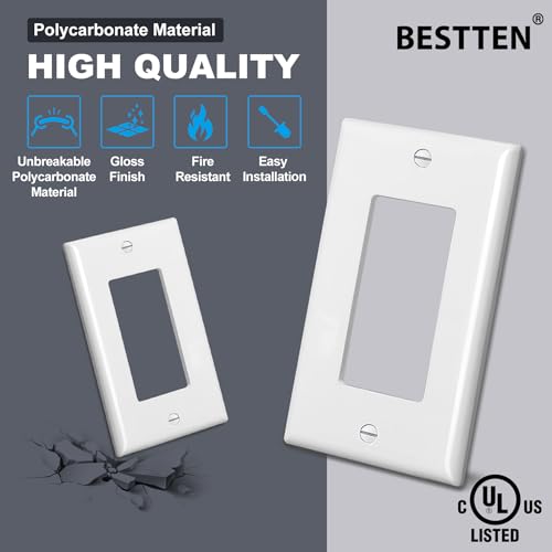 BESTTEN 20 Pack Decorator Wall Plates 1-Gang Electrical Cover Plate, White - size: 1 Gang 20PK
