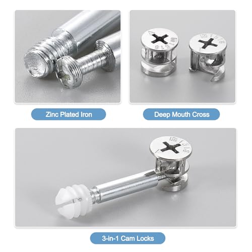 uxcell 10Set 15x14mm Furniture Cam Lock Fitting with 5.8x32mm Dowel Fasteners, 3-in-1 Metal Furniture Board Connecting Screws Bolts Assortment Kit for Cabinets Chairs Drawer - size: 5.8 x 32mm