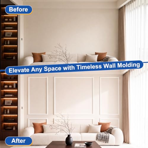 COUKIU Peel and Stick Wall Molding Kit, 6-Frame Pre-Cut Wainscoting Panels, Ready-to-Assemble Self Adhesive Wall Moulding Trim, Paintable Accent Frames for Interior Wall Decor (60" x 48", 60" x 24")