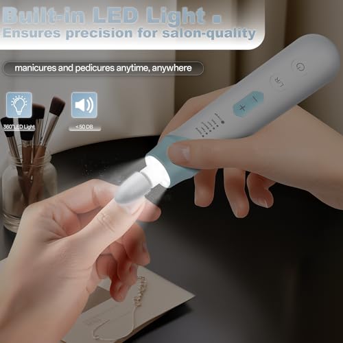 Electric Nail File Drill 2000 mAh Cordless Rechargeable Nail Filer LED Lamp - color: Blue
