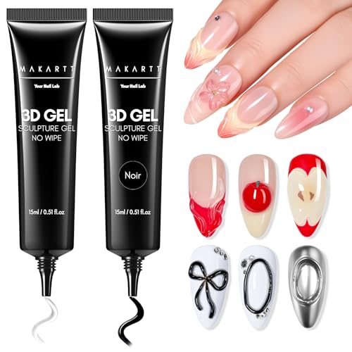 Makartt 3D Nail Gel, 2 Pcs Clear & Noir Sculting Gel for DIY Nail Designs - color: A13-Clear&Noir