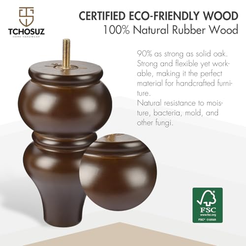 6 inch Solid Wood Furniture Spool Legs with M8 Bolts 4PCS Walnut - color: Walnut, size: 6"/15cm