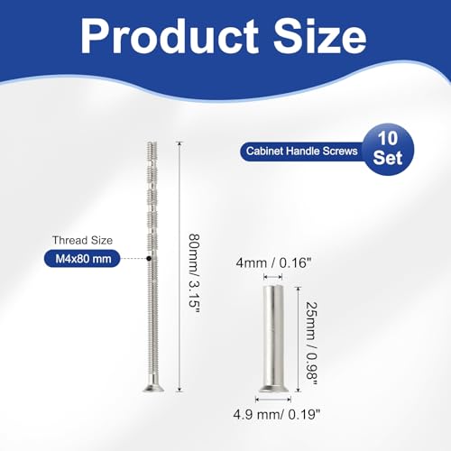 PATIKIL Door Handle Screws M4 x 80mm, 10 Set Cabinet Handle Break Away Screws for Drawer Pull with M4 x 25mm Sleeve Slub Bolt for Door Lever Knob - size: M4 x 80mm