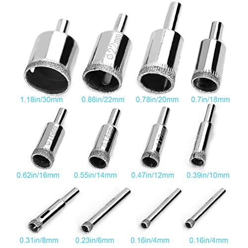 12 Pcs Diamond Drill Bits for Ceramic, Diamond Hole Saw Drill Bit Set Kit, Premium Glass Drill Bit for Bottles, Pots, Marble, Granite Stone, Tile Cutting 0.16 Inch - 1.18 Inch（4 mm - 30 mm） YLYL - size: 0.16 Inch - 1.18 Inch（4 mm - 30 mm）
